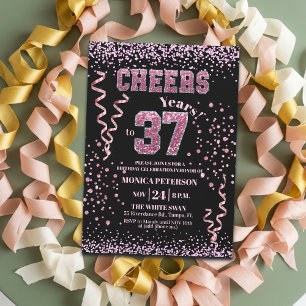 Invitation Fête d'anniversaire 37 ans Strass Rose Pailleté