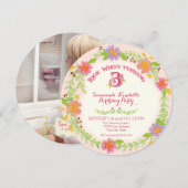 Invitation Fête d'anniversaire 3 années de fille, aquarelle (Devant / Derrière)