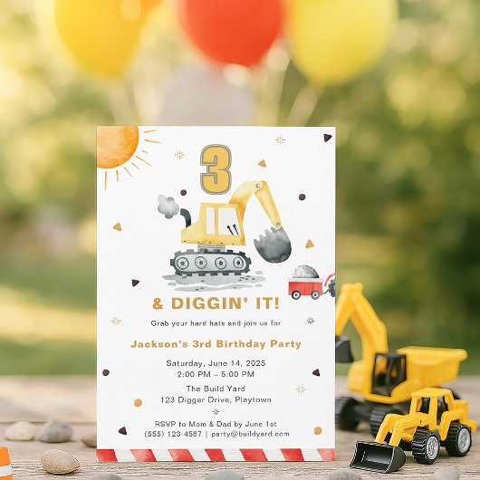 Invitation Fête d'anniversaire 3 ans Construction Camion de c