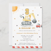 Invitation Fête d'anniversaire 3 ans Construction Camion de c (Devant)