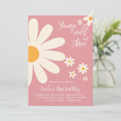 Invitation Fête d'anniversaire 3 ans Retro desert daisy rose (Debout devant)