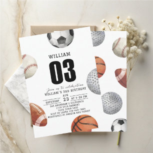 Invitation Fête d'anniversaire 3 ans sports année Rockie aqua