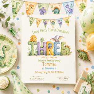 Invitation Fête d'anniversaire 3 ans sur le thème des dinosau