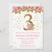 Invitation Fête d'anniversaire 3 ans thème Roses roses (Devant)