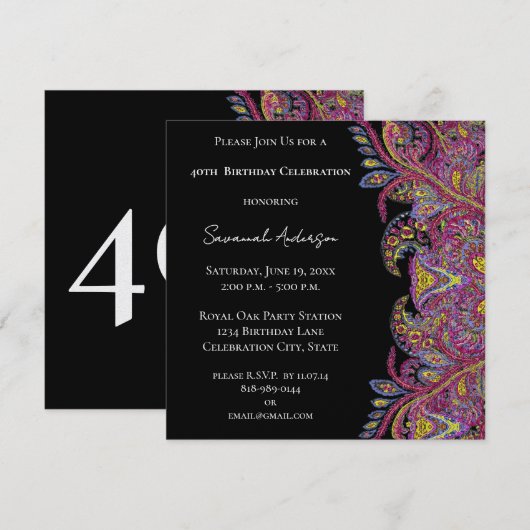 Invitation Fête d'anniversaire 40 ans (Devant / Derrière)