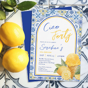 Invitation Fête d'anniversaire 40 ans Amalfi Carreaux Été Ita