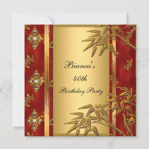Invitation Fête d'anniversaire 40 ans asiatique or bambou rou