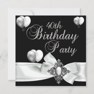 Invitation Fête d'anniversaire 40 ans Ballons noirs blancs ar