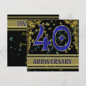 Invitation Fête d'anniversaire 40 ans Black and Gold (Devant / Derrière)