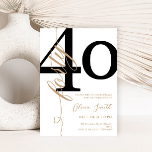 Invitation Fête d'anniversaire 40 ans Bleu Navy & Or Moderne