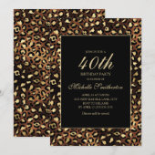 Invitation Fête d'anniversaire 40 ans Bronze Or Léopard Noir (Devant / Derrière)