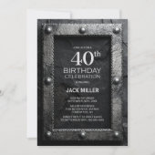Invitation Fête d'anniversaire 40 ans cadre argent ardoise no (Devant)