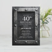 Invitation Fête d'anniversaire 40 ans cadre argent ardoise no (Debout devant)