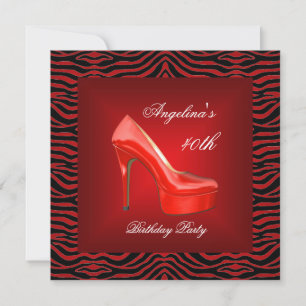 Invitation Fête d'anniversaire 40 ans chaussure zèbre noir bl
