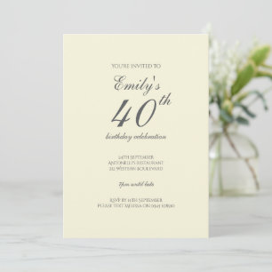 Invitation Fête d'anniversaire 40 ans crème élégante moderne