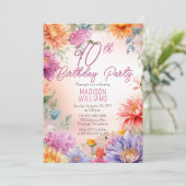 Invitation Fête d'anniversaire 40 ans de fleurs d'aster Boho  (Debout devant)