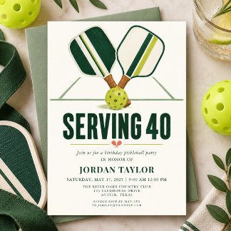 Invitation Fête d'anniversaire 40 ans de Pickleball Serving 4