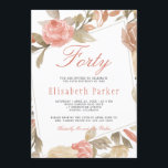 Invitation Fête d'anniversaire 40 ans Dusty Rose Peach Cream<br><div class="desc">Carton d'invitation élégant et raffiné pour un quarantième anniversaire avec un cadre de roses de jardin peintes à la main de couleur rose saumon, rouge rouille pâle, crème pêche et fleurs beige tan avec feuillage sur un fond blanc propre. Facile à personnaliser avec vos détails ! Convient pour une célébration...</div>