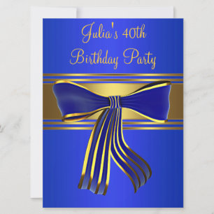 Invitation Fête d'anniversaire 40 ans femme bleu de la Royal 