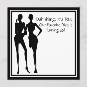 Invitation Fête d'anniversaire 40 ans femme diva noir amusant