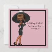 Invitation Fête d'anniversaire 40 ans femme diva noir amusant (Devant)