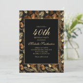 Invitation Fête d'anniversaire 40 ans Feuilles Noir Or Bronze (Debout devant)