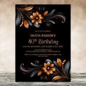 Invitation Fête d'anniversaire 40 ans Fleur Orange Noir