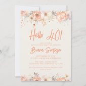 Invitation Fête d'anniversaire 40 ans Fleurs beige pêche ivoi (Devant)
