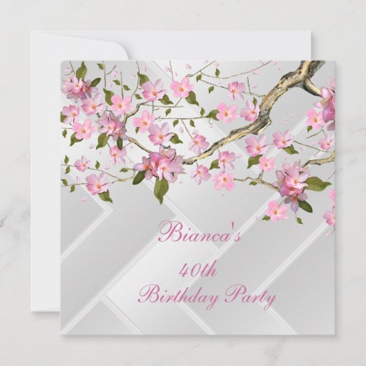Invitation Fête d'anniversaire 40 ans Fleurs Blanches Et Rose (Devant)