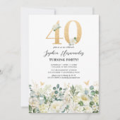Invitation Fête d'anniversaire 40 ans Floral Vert & Blanc (Devant)