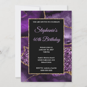 Invitation Fête d'anniversaire 40 ans Glitter Glam Agate Or V