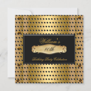 Invitation Fête d'anniversaire 40 ans Hommes Métal Doré Studs