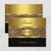 Invitation Fête d'anniversaire 40 ans Léopard Or N (Devant / Derrière)