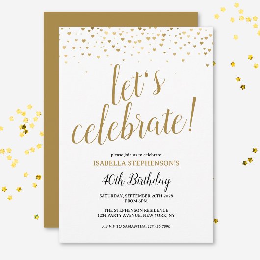 Invitation Fête d'anniversaire 40 ans Moderne Chic Or