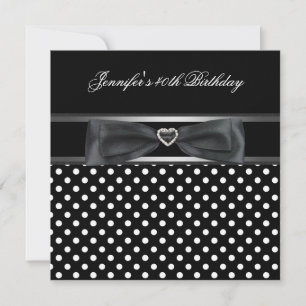 Invitation Fête d'anniversaire 40 ans Noir Blanc Tache Diaman