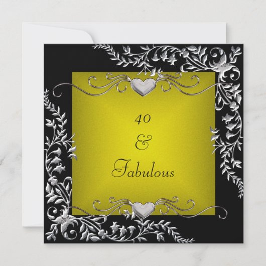 Invitation Fête d'anniversaire 40 ans Noir Chartreuse doré br (Devant)