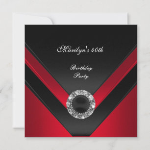 Invitation Fête d'anniversaire 40 ans Noir  Rouge Diamant Joy