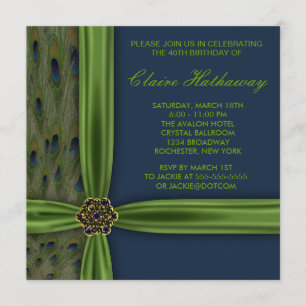 Invitation Fête d'anniversaire 40 ans Paon Bleu Emeraude