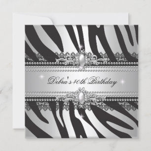 Invitation Fête d'anniversaire 40 ans Pearl Black Silver Whit