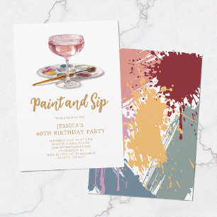 Invitation Fête d'anniversaire 40 ans Peinture à l'eau et Boi