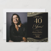 Invitation Fête d'anniversaire 40 ans Photo Agate Or Noir (Devant)