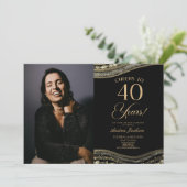 Invitation Fête d'anniversaire 40 ans Photo Agate Or Noir (Debout devant)