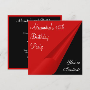 Invitation Fête d'anniversaire 40 ans Rouge Noir & Blanc
