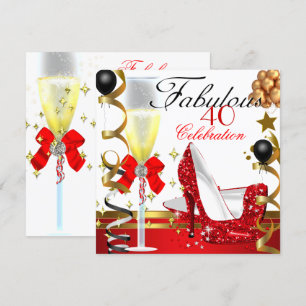 Invitation Fête d'anniversaire 40 ans rouge or 40 & Fabuleuse