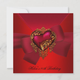 Invitation Fête d'anniversaire 40 ans Rouge Rose Coeur or joy
