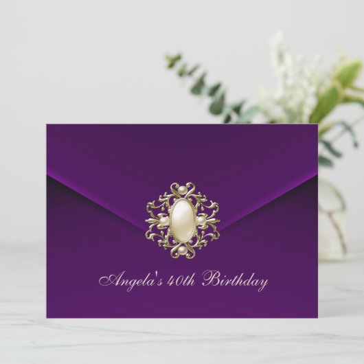 Invitation Fête d'anniversaire 40 ans Royal Dark Plum Velvet (Debout devant)