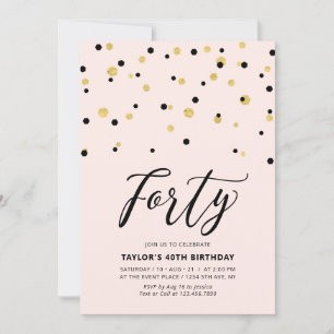 Invitation Fête d'anniversaire 40 ans simple rose et or