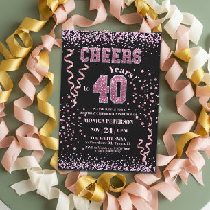 Invitation Fête d'anniversaire 40 ans Strass Rose Pailletés