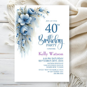 Invitation Fête d'anniversaire 40 ans sur le thème floral ble