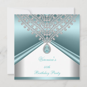 Invitation Fête d'anniversaire 40 ans Teal Bleu Blanc Diamant